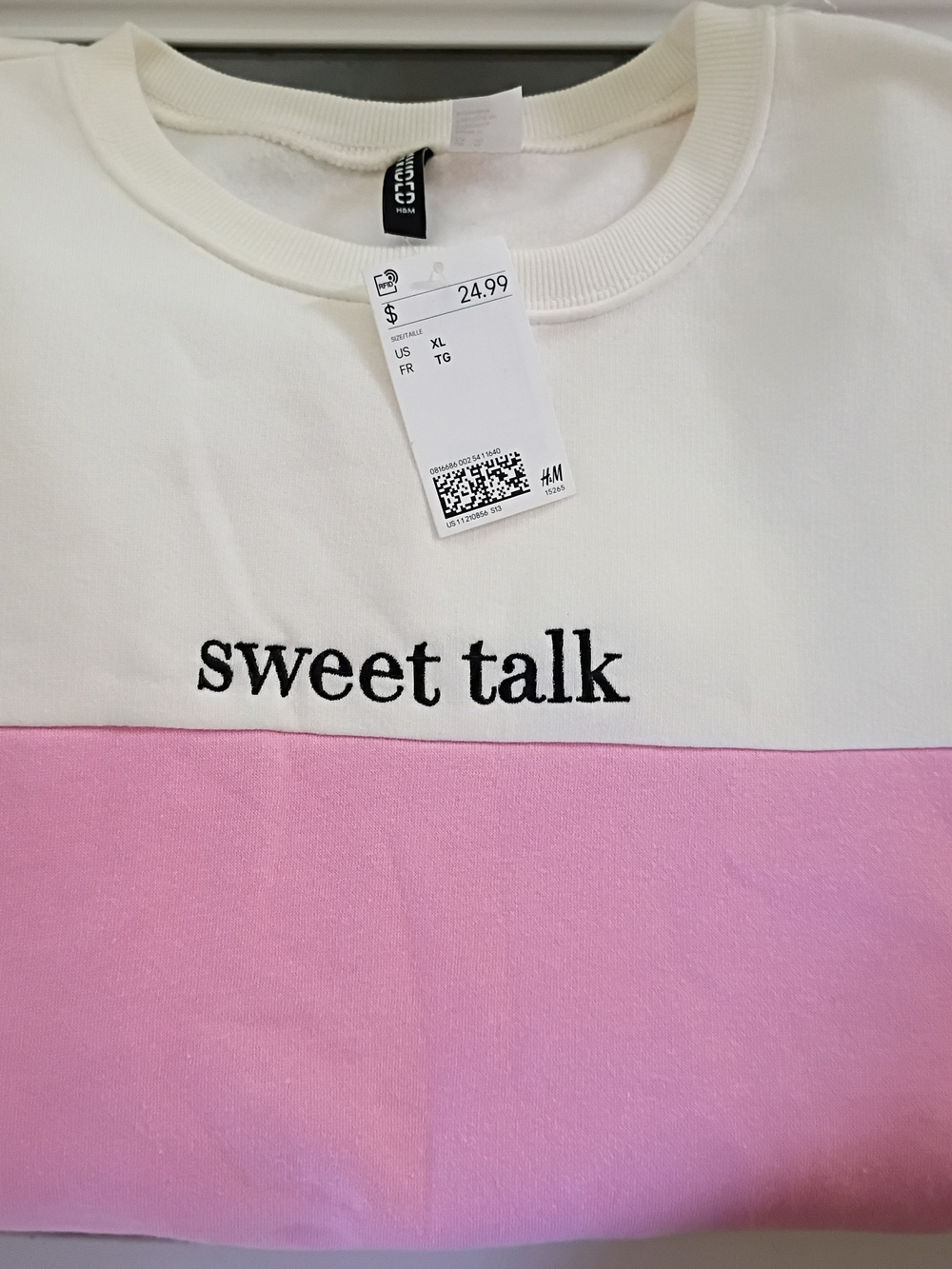 H&M White & Pink 'Sweet Talk' Colorblock Sweatshirt